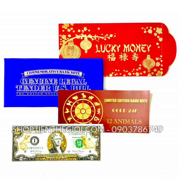 Tiền 2 USD in hình con Chuột 3D nhũ vàng - SP005551